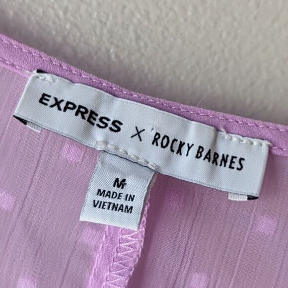EXPRESS X Rocky Barnes Lilac Swiss Dot Button Front Kimono Sheer Dress Sz M - Picture 8 of 14